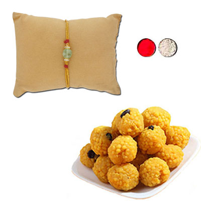 "Affinity Pearl Rakhi - JPJUN-23-053 (Single Rakhi), 500gms of Laddu - Click here to View more details about this Product